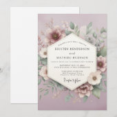 Mauve Blossom Romantic Wedding Kaart (Voorkant / Achterkant)