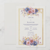 Mauve Blue Botanical Gold Frame Wedding Kaart (Voorkant / Achterkant)