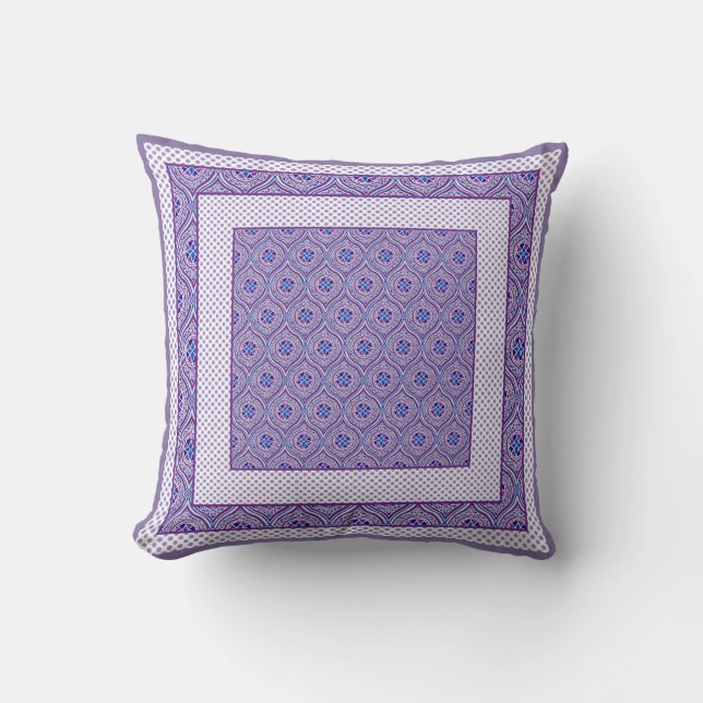 Mauve, Blue en White Ogee Pattern en Polka Dots Kussen (Voorkant)