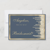 Mauve blue gold glitter drips luxury Bridesmaid  Kaart (Voorkant)