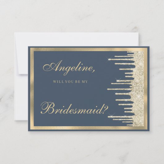Mauve blue gold glitter drips luxury Bridesmaid Kaart (Voorkant)