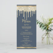 Mauve blue gold glitter drips luxury Wedding Menu (Staand voorkant)