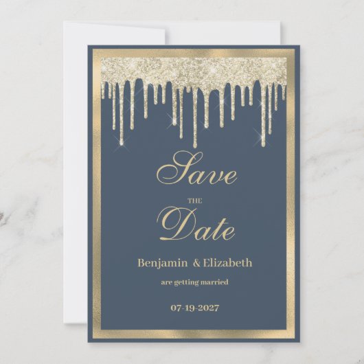 Mauve blue gold glitter drips Save the Date Kaart (Voorkant)