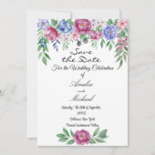 Mauve Blue Peonies Floral Save The Date (Voorkant)
