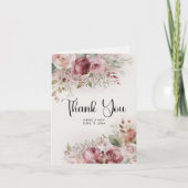 Mauve Blush Floral 3-Photo Wedding Bedankkaart (Voorkant)