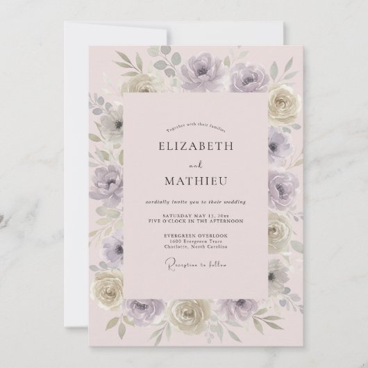 Mauve Blush Geschilderde Bruiloft Kaart (Voorkant)
