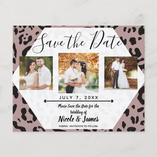 Mauve Blush Pink Cheetah Leopard Save the Date (Voorkant)