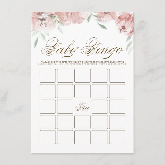 Mauve Blush Pink Flowers Baby shower Bingo Kaart (Voorkant)