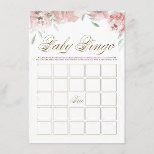 Mauve Blush Pink Flowers Baby shower Bingo Kaart