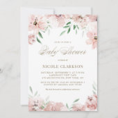 Mauve Blush Pink Waterverf Flowers Baby shower Kaart (Voorkant)