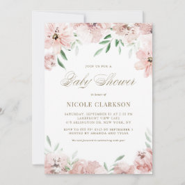 Mauve Blush Pink Waterverf Flowers Baby shower Kaart