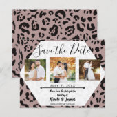Mauve Blush Roze Luipaard Save the Date (Voorkant / Achterkant)