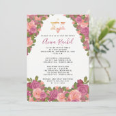 Mauve | Blush roze Waterverf Floral Bat Mitzvah Kaart (Staand voorkant)