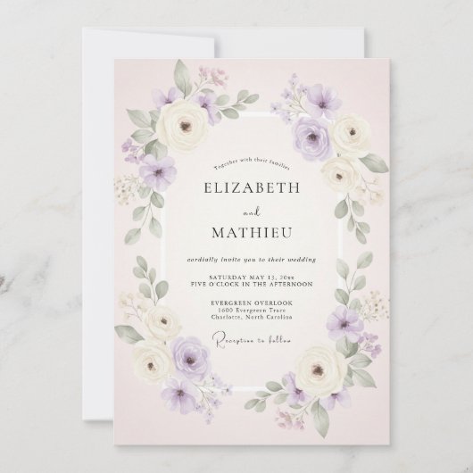 Mauve Blush Watercolor Bruiloft Kaart (Voorkant)