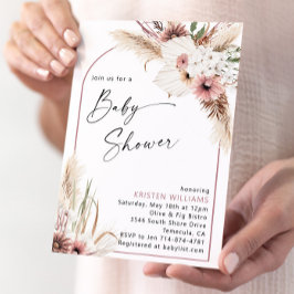 Mauve Boho Floral Baby shower Kaart