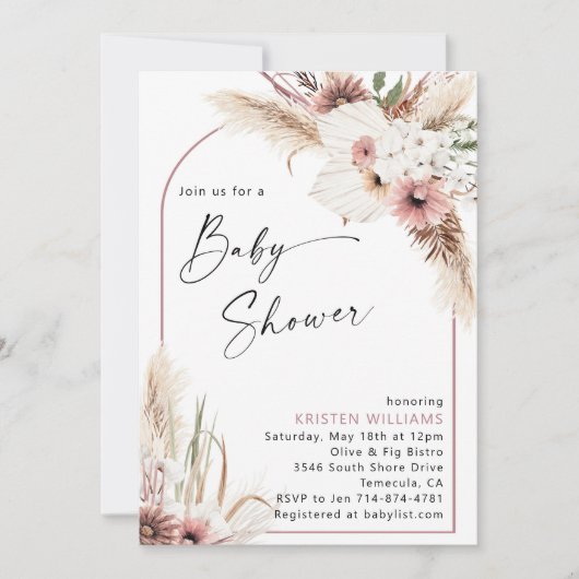 Mauve Boho Floral Baby shower Kaart (Voorkant)