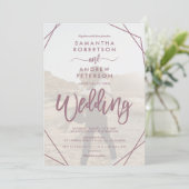 Mauve boho lijst simpel fotoscript bruiloft kaart (Staand voorkant)