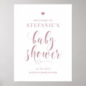 Mauve Bold Script Baby shower Welkom Poster (Voorkant)