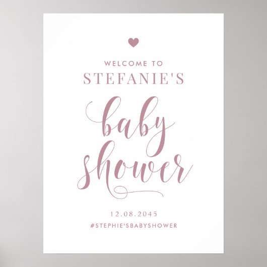 Mauve Bold Script Baby shower Welkom Poster (Voorkant)