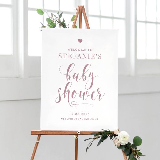 Mauve Bold Script Baby shower Welkom Poster