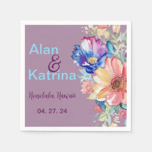Mauve Bold Wildflower Bloemen Bruiloft Servet