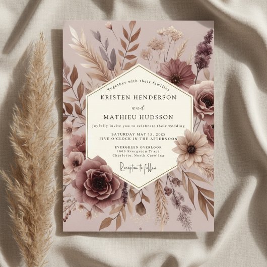 Mauve Botanical Autumn Wedding Kaart