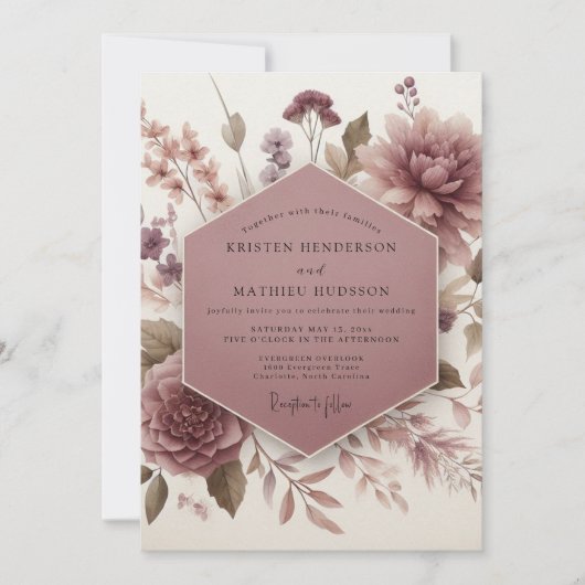 Mauve Botanical Bloom Wedding Kaart (Voorkant)