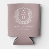 Mauve Botanical Crest Modern Monogram Huwelijk Blikjeskoeler (Voorkant)