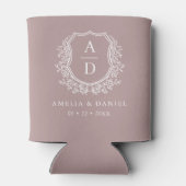 Mauve Botanical Crest Modern Monogram Huwelijk Blikjeskoeler (Achterkant)