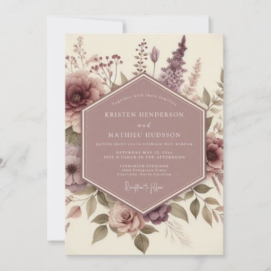 Mauve Botanical Whimsical Wedding Kaart (Voorkant)