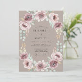 Mauve Botanische Bloemrijke Bruiloft Kaart (Staand voorkant)