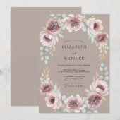Mauve Botanische Bloemrijke Bruiloft Kaart (Voorkant / Achterkant)