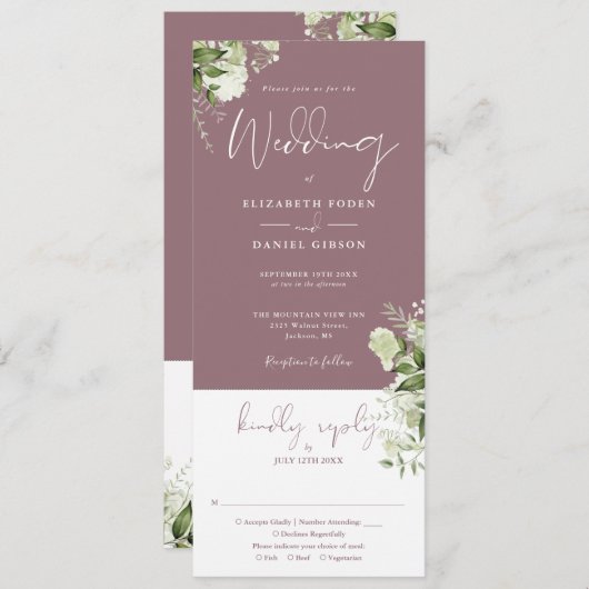 Mauve botanische groen alles in één bruiloft kaart (Voorkant / Achterkant)