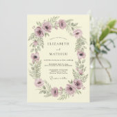 Mauve Botanische Krans Bruiloft Kaart (Staand voorkant)