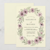 Mauve Botanische Krans Bruiloft Kaart (Voorkant / Achterkant)