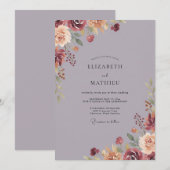 Mauve Bourgondië Blad Bruiloft Kaart (Voorkant / Achterkant)