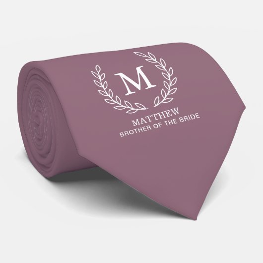 Mauve Broer van de Bruid Trouw Monogram Stropdas (Opgerold)