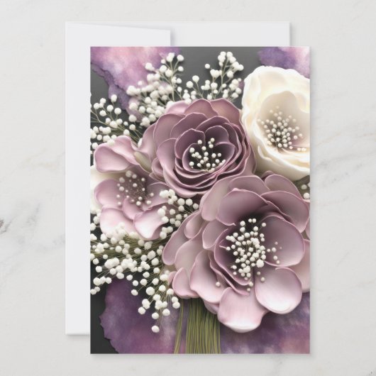 Mauve Bruiloft Boeket met Baby's Breath Kaart (Achterkant)