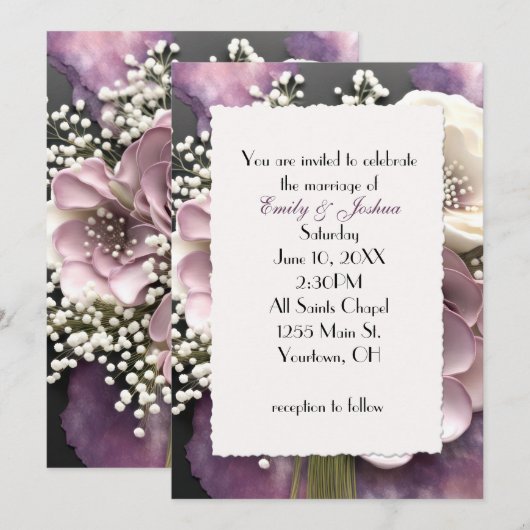 Mauve Bruiloft Boeket met Baby's Breath Kaart (Voorkant / Achterkant)