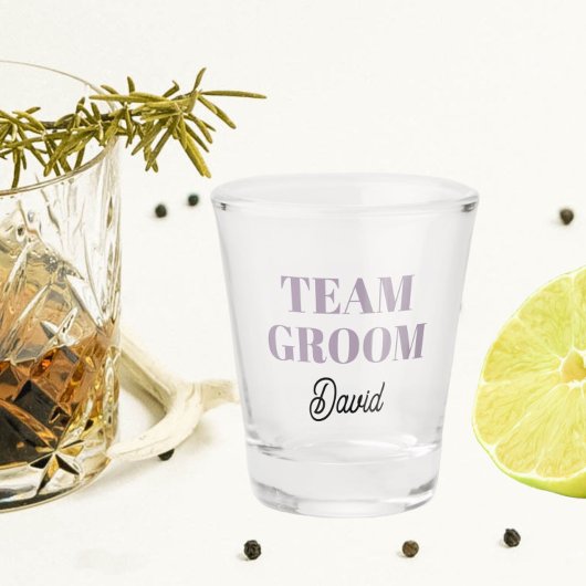 Mauve bruiloft team bruidegom gepersonaliseerd shot glas
