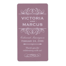 Mauve Bruiloft Wijnfles Monogram Favoriet Etikette Etiket