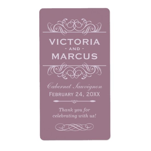 Mauve Bruiloft Wijnfles Monogram Favoriet Etikette Etiket (Voorkant)