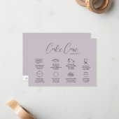 Mauve Cake Care Instructie Kaart Notitiekaartje (Voorkant / Achterkant in situ)