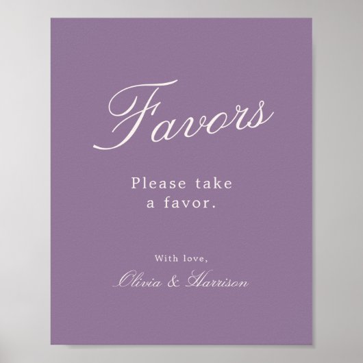 Mauve Calligraphy Wedding Favor Sign Poster (Voorkant)