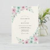 Mauve Celadon Bloemblad Bruiloft Kaart (Staand voorkant)
