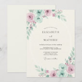 Mauve Celadon Bloemblad Bruiloft Kaart (Voorkant / Achterkant)