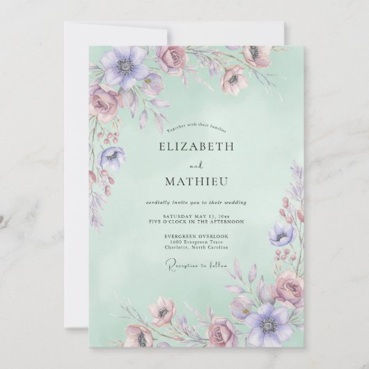 Mauve Celadon Watercolor Bruiloft Kaart (Voorkant)