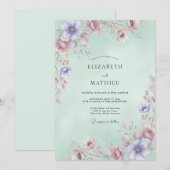 Mauve Celadon Watercolor Bruiloft Kaart (Voorkant / Achterkant)