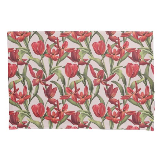 Mauve Chalk-achtergrond met Red Tulips Kussensloop (Voorkant)