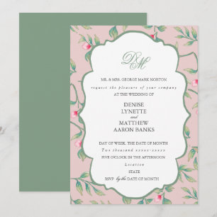 Mauve Chalk en Basil Green Rehearsal Dinner Kaart